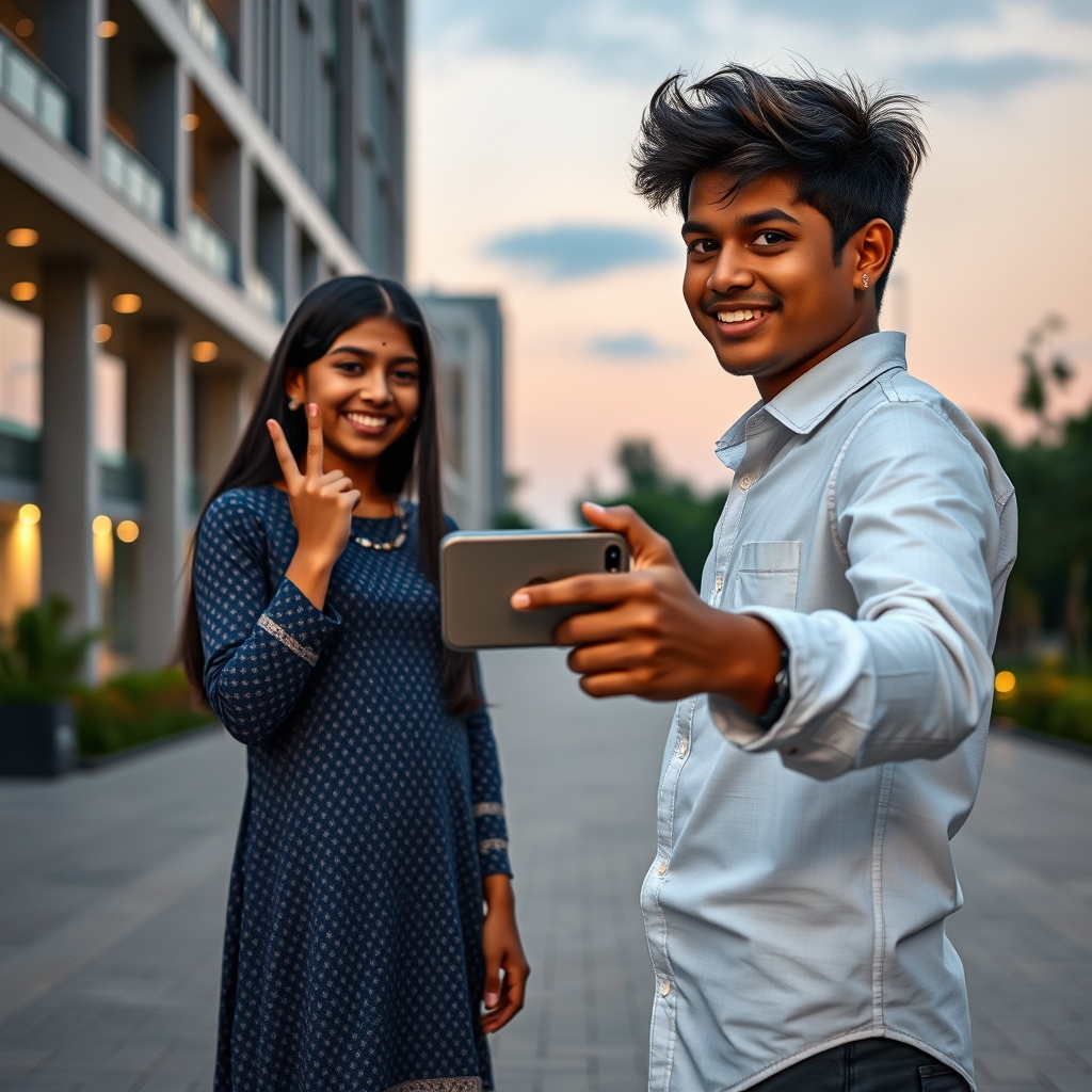 Teen Friendship Selfie: A Cinematic Evening Portrait