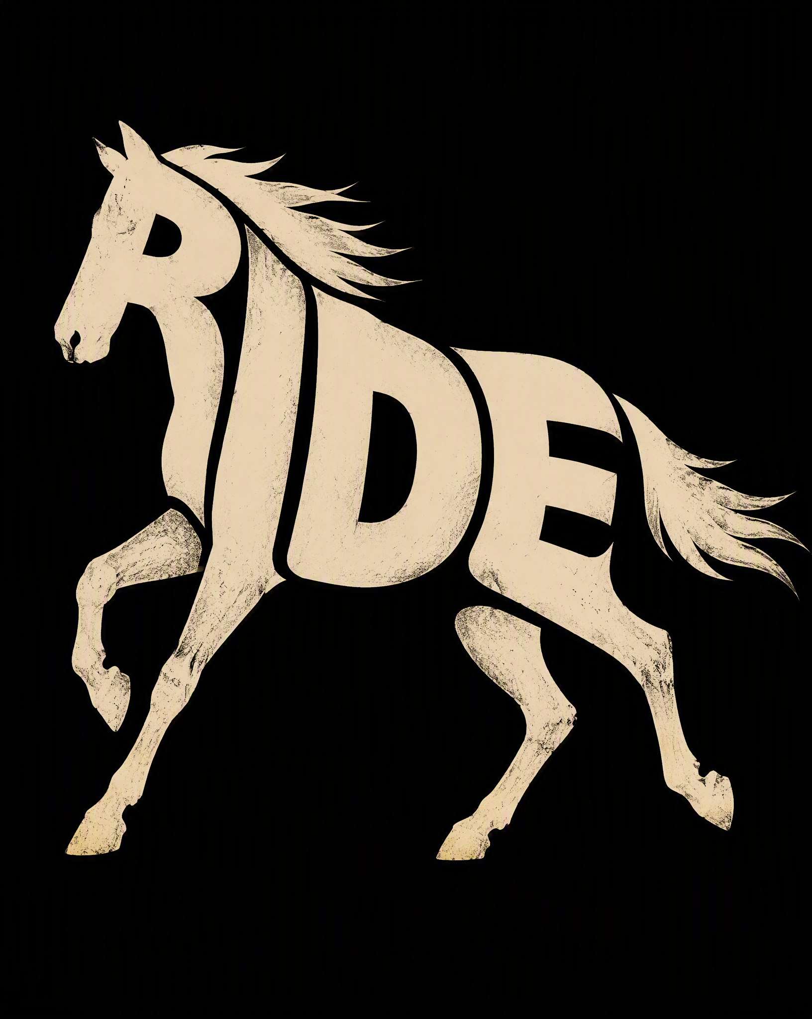 Horse silhouette made of RIDE typography text poster design